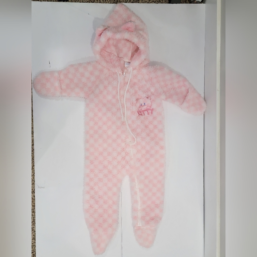 Vintage USA Cuddle Time Hooded Pink & White Checkered Print-Kitty Winter Outfit